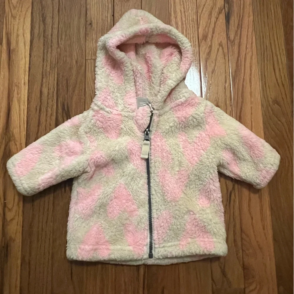 ❤️ 3/$25 Hanna Andersson Baby Girl Pink Heart Fleece Jacket |0-3M